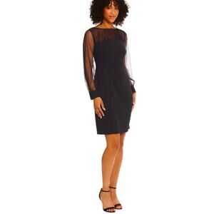Maggy London stretch scuba illusion long sleeve 100% silk  beaded yoke dress, 6